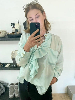 YVONNE S FRILL Seidenblouse "UNI" spearmint