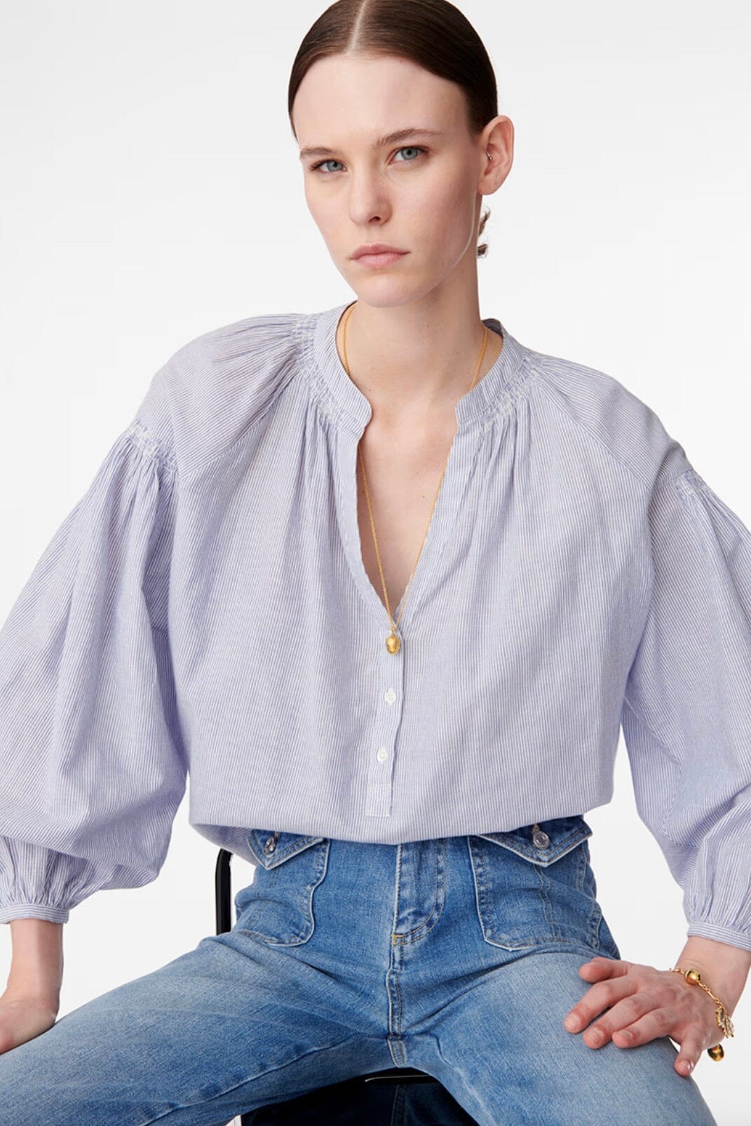 VANESSA BRUNO Boho Bluse "NIPOA" white/blue