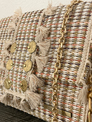 KOORELOO  Crossbodytasche "Raffia" sand/army