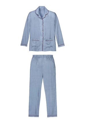 Seiden/Baumwoll - Pyjama "CAMILLE" grau/blau